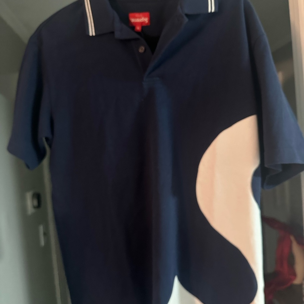Supreme Navy Blue Polo Shirt with White Accent